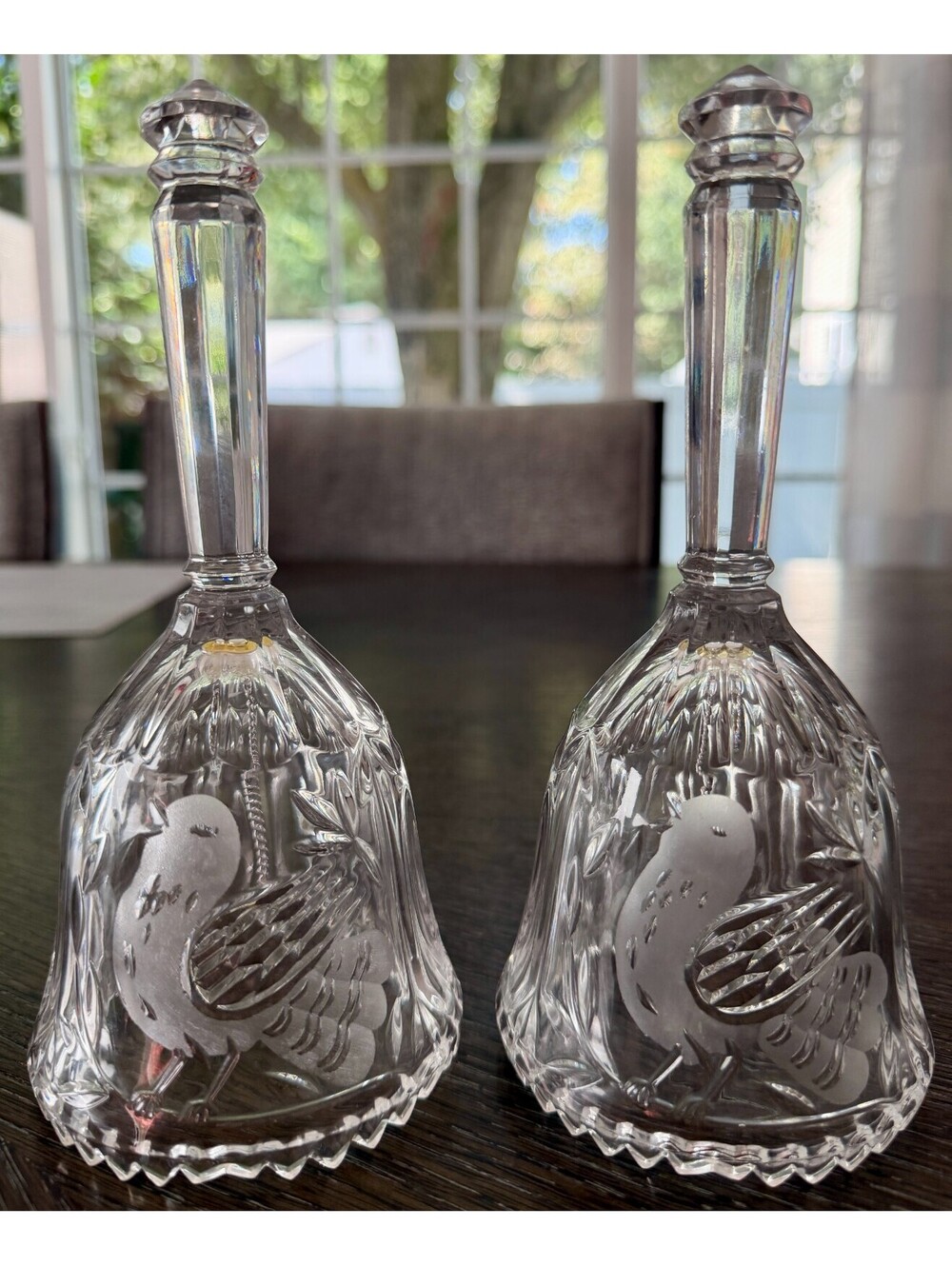 Pair Vintage Hofbauer Byrdes Crystal Dinner Bells 24% Lead Glass Germany 7.75"